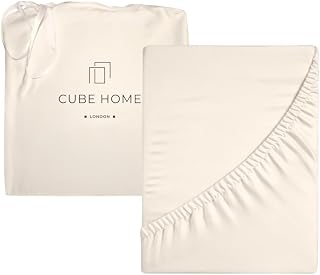 Cube Home - Luxury Fitted Sheet, Deep Pocket - 100% Natural Bamboo, Soft, Breathable, Anti-Bacterial, Anti-Allergy, King Bed 150x200 cm - Beige