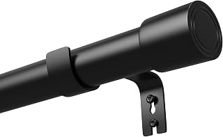 Venwemong Curtain Pole Black Curtain Poles for Eyelet Curtains Pole Adjustable Single Curtain Rod Heavy Duty with Cap Finials(Black,84-150 cm/33-59 in)