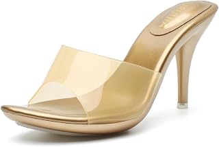 LIURUIJIA Women's Clear Mule Heels Open Toe Slip On Sandals