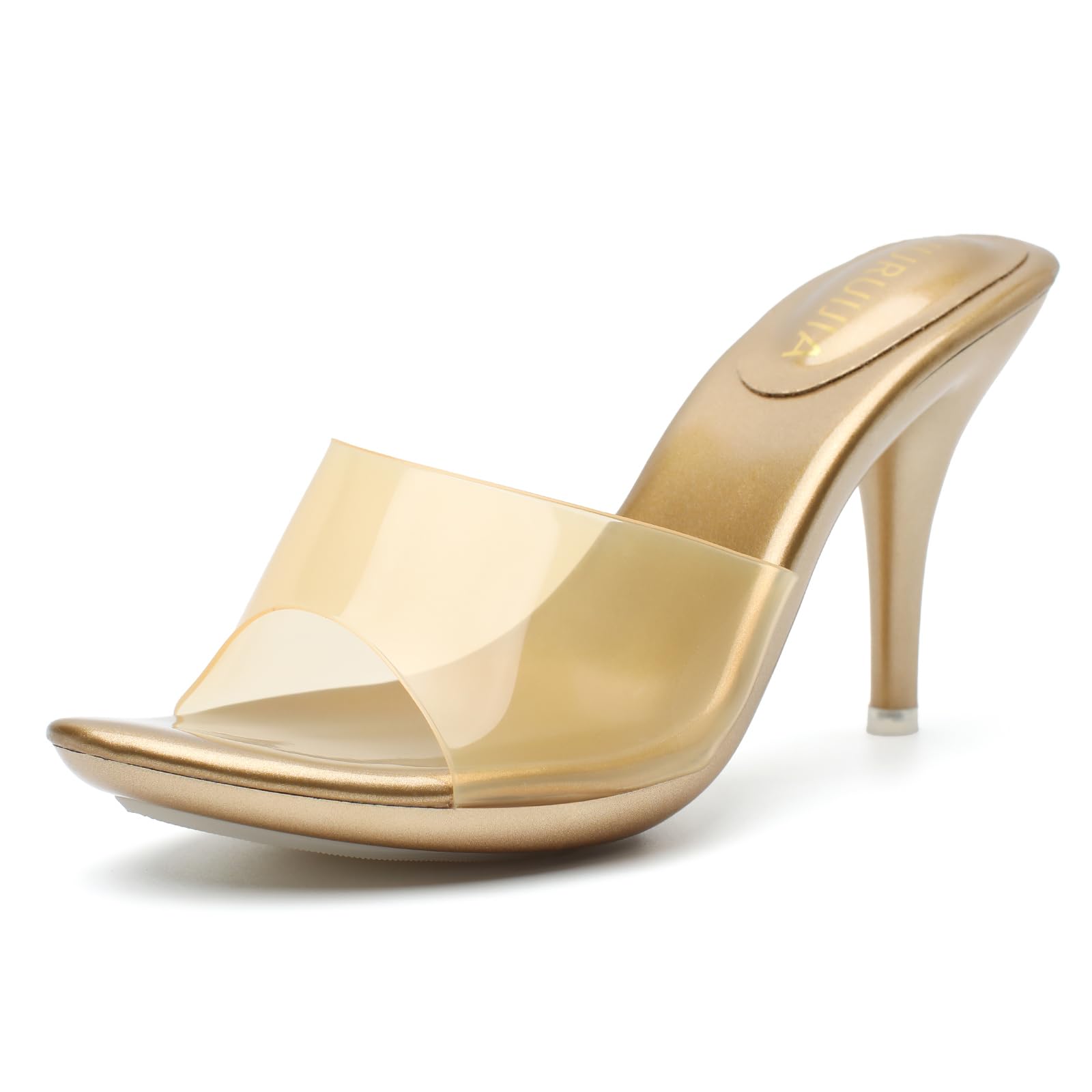 LIURUIJIA Women's Clear Mule Heels Open Toe Slip On Sandals