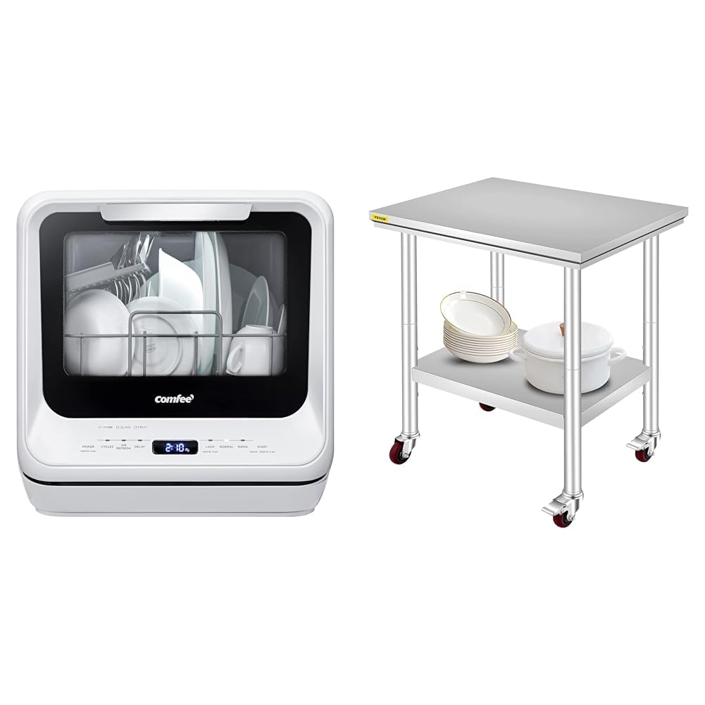 COMFEE' Portable Dishwasher Countertop with 5L Built-in Water Tank & Mophorn Sta