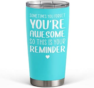 SANDJEST Sometimes You Forget That You’re Awesome So This Is Your Reminder Tumbler Gift Set - Birthday, Christmas Inspirational Gifts for Women, Men - 20oz Insulated Coffee Travel Mug