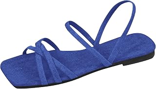 Sandals Women's Flat Square Toe Cap Toe Free Shoes Women's Summer Sandals Elegant Classic Basic Summer Shoes for Women Holiday Casual Beach