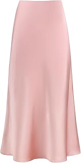 Outoshe Women's Satin High Waisted Maxi Skirts Hidden Elasticized Waistband A Line Long Skirt
