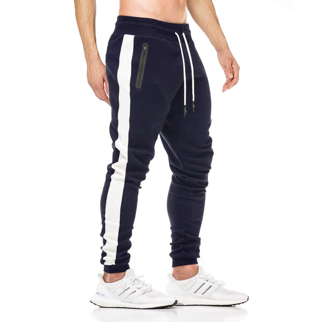 Tansozer Mens Joggers Slim Fit Tracksuit Bottoms Zip Pockets