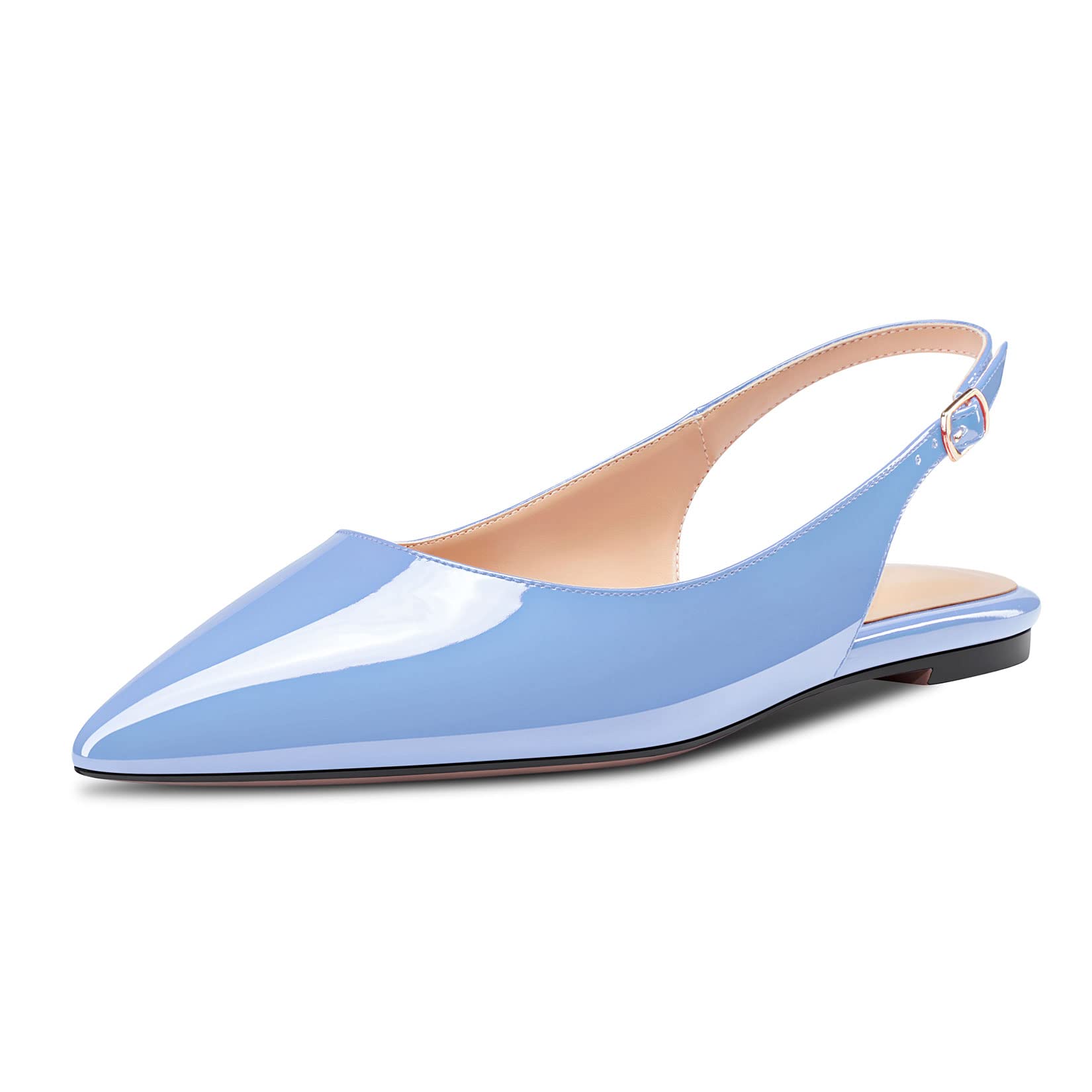 HDEUOLM Women's Flat Shoes Low Kitten Heel Lace Pumps Slip-on Slingback Office S