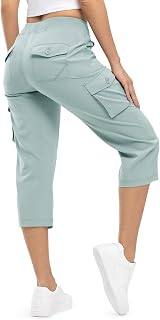 TBMPOY Donne Cargo Capris Escursionismo Pantaloni leggeri Quick Dry Casual Viaggio All'aperto Sciolto Cropped Cotone 6 Tasche, Blu, L