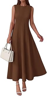 PRETTYGARDEN レディース ノースリーブ サマードレス ポケット付き ソフトで伸縮性のあるコットンブレンド ハイウエスト エレガント カクテルドレス