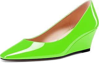 Aachcol Women's Square Pointed Pumps Wedge Esparto Mid Heel Slip-on Dress Shoes Office 5 CM