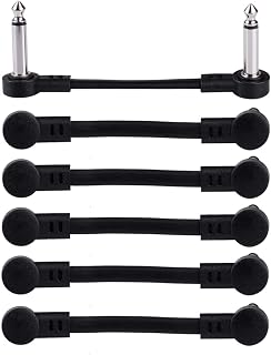 Rayzm Guitar Patch Cable, 6.35mm Angled Cable for Guitar/Bass Effects Pedals, 2" Patch Cables (6-Pack)