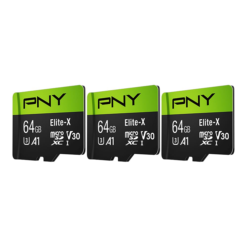 PNY 64GB Elite-X Class 10 U3 V30 A1 microSDXC Flash Memory Card 3-Pack | up to 1