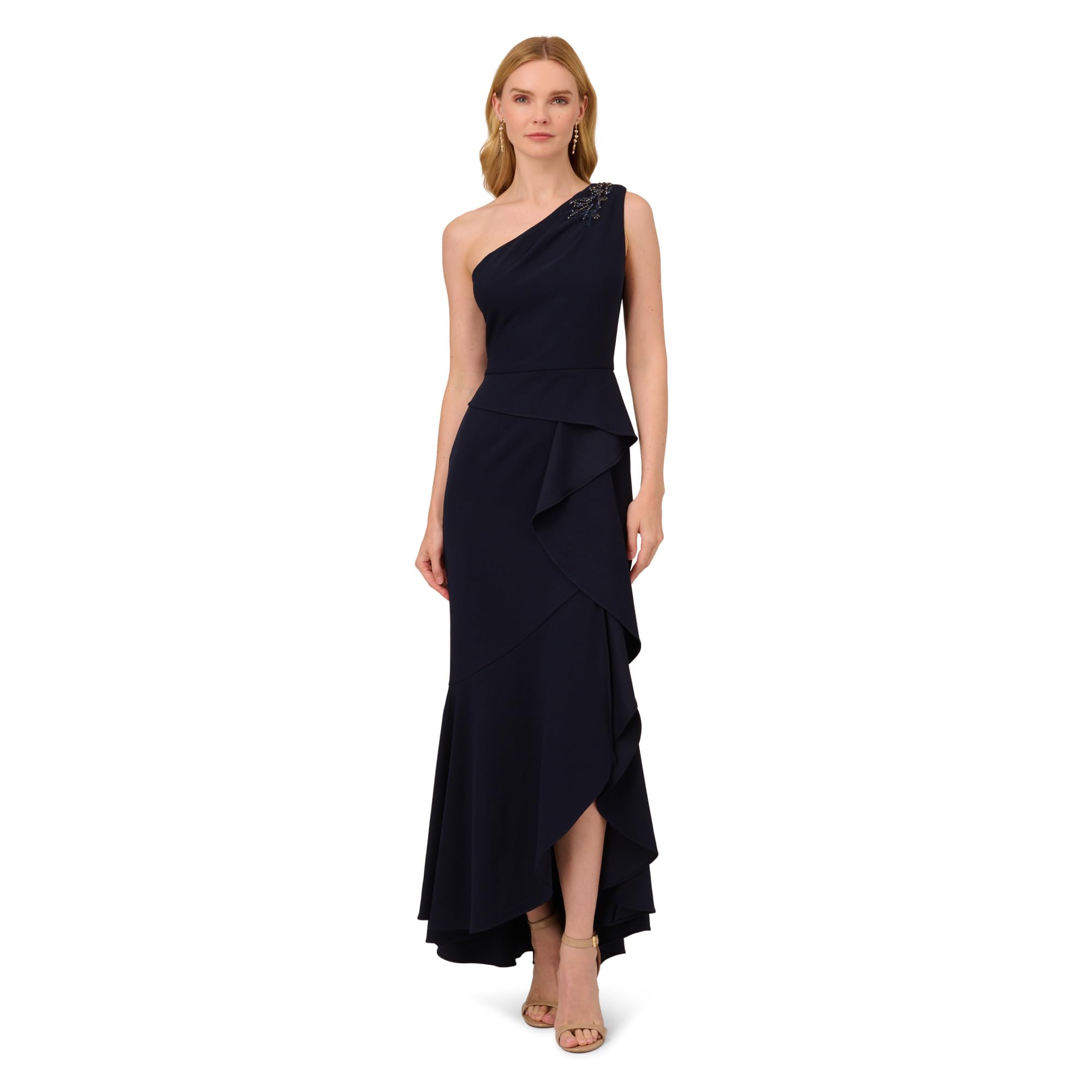 Adrianna Papell Special Occasion Women's Beaded Knit Crepe Gown Dress