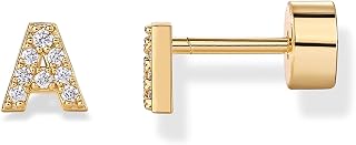 PAVOI 14K Gold Plated Initial Flat Back Earrings for Women, CZ Letter Studs