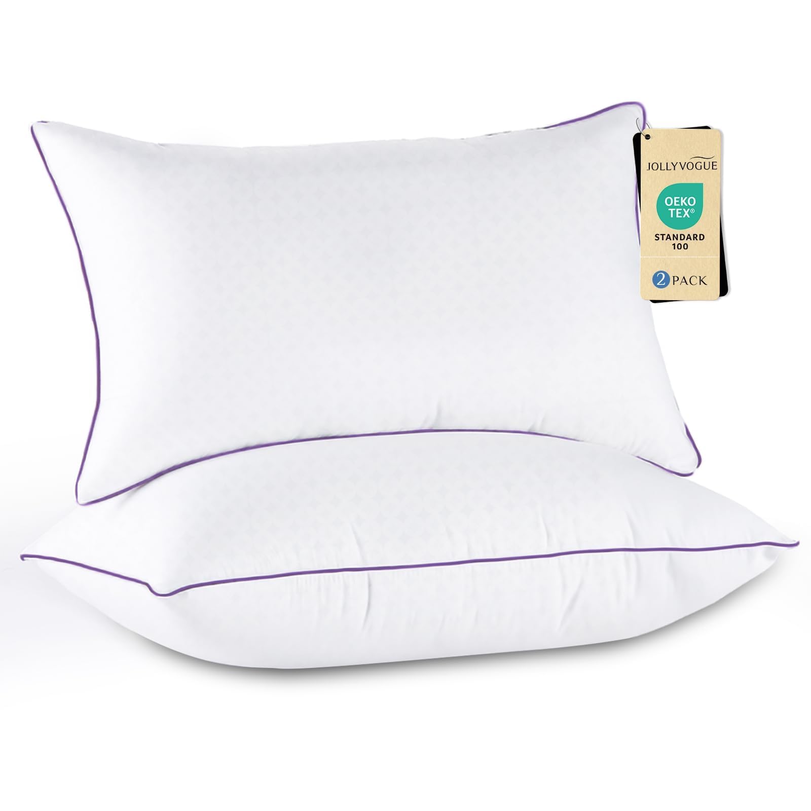 JOLLYVOGUE Firm Pillows Queen Size Set of 2, Supportive Bed Pillows with Oeko-Te
