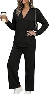 Ladies V Neck Straight Leg Pants Lightweight Medical Work Wear Set, Black, XXL