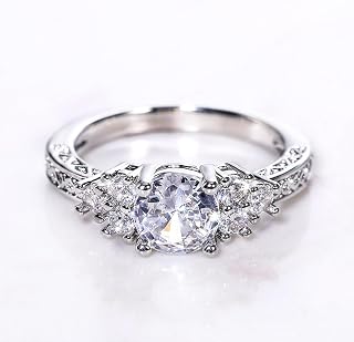 White Gold Plated Luxury Shiny Round Cubic Zirconia Engagement Ring Wedding Bridal Band Promise Ring Evening Party Anniversary Valentine's Day Gift Eternity Band for Women