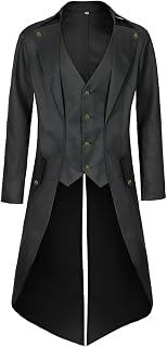 MOFOVELY Men Pirate Steampunk Tailcoat Vintage Victorian Jacket | Integrated vest and tailcoat 2-in-1 design, classic lapel long swallowtail cut, retro Victorian steampunk silhouette