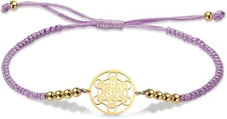 VASSAGO Metatron Cube Bracelet for Women Men Sacred Geometry Archangel Angel Seals Stainless Steel Adjustable Color Beaded Braided Bracelets Amulet Jewelry