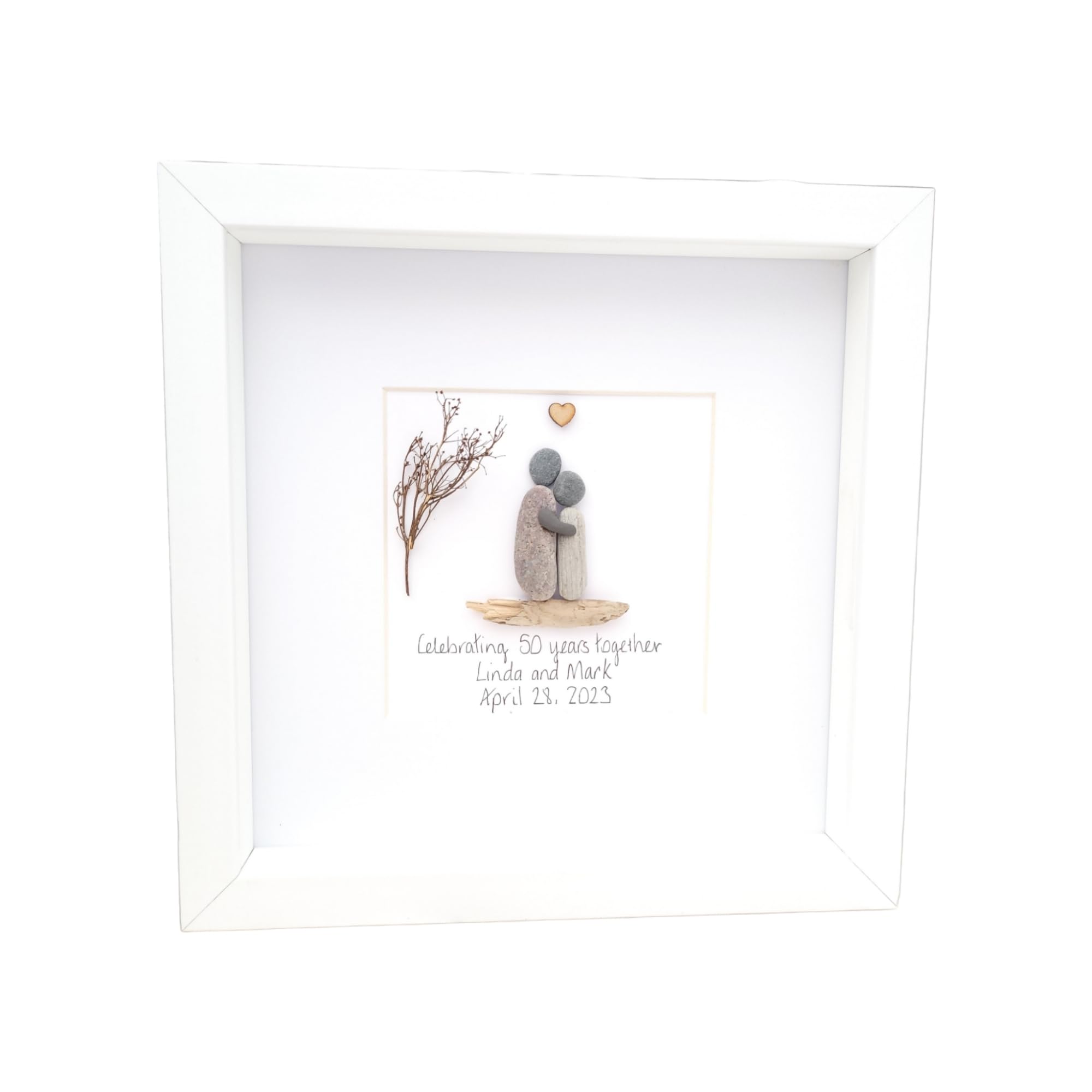 Wedding Anniversary Personalised Gift Couple Framed Pebble Art Pearl Golden Ruby