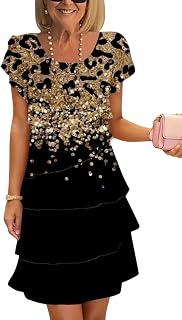 Onsoyours Women Summer Chiffon Dress Round Neck Elegant Evening Dresses Flowers Print Short Sleeve Ruffles Lightweight And Breathable Mini Dress Casual Cocktail