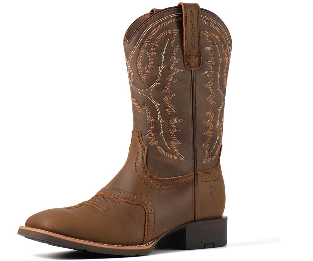 SUREWAY Men's Cowboy Boots, Square Toe Pull On Soft Toe Western Boot