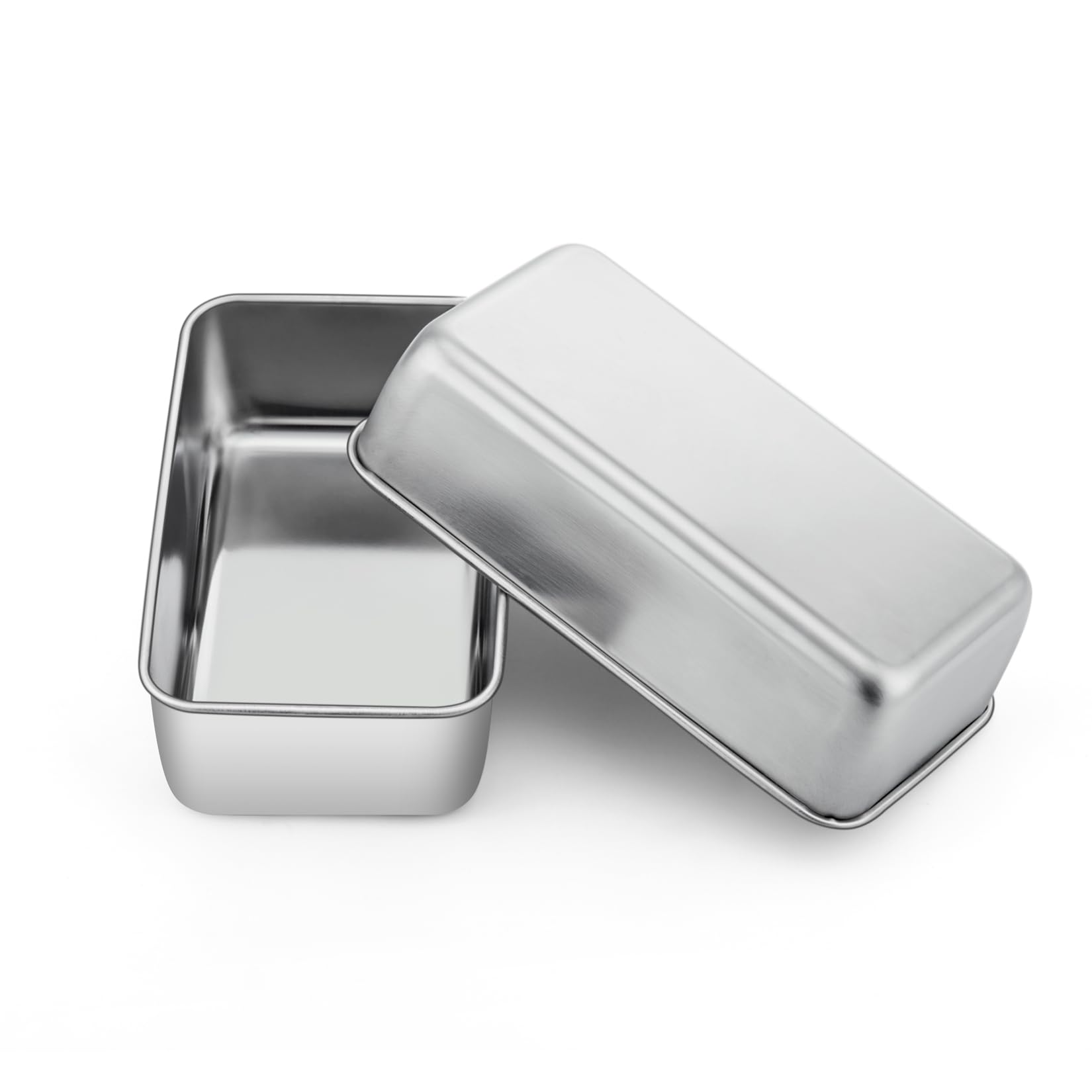 P&P CHEF Loaf Pan, 9 x 5 Inch Stainless Steel Bread Pan, (Silver, 2Pcs) | Loaf T