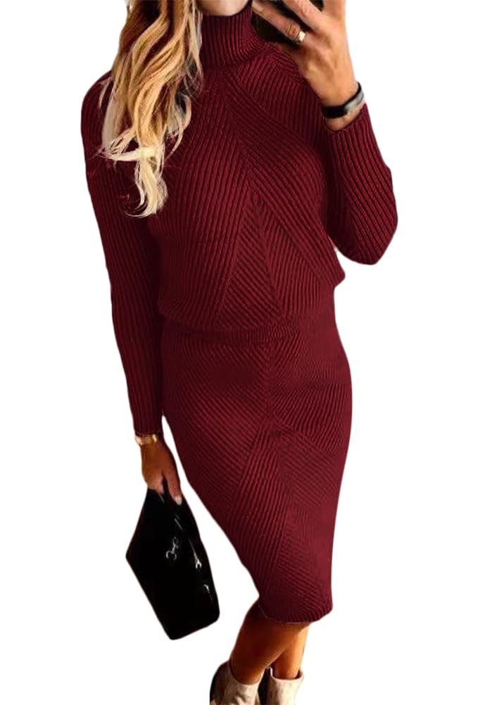 ORANDESIGNE Women's Knitted Sweater Dress Set 2 Pieces Winter Turtleneck Sweater