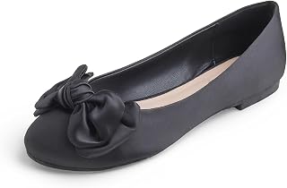 Feversole Women's Round Toe Cute Bow Trim Ballet Flats, Round Toe Flats Decorated with a Pretty Bow for Women Satin