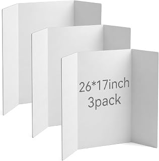 Trifold Poster Board, 26 x 17 Inch, 3 Pack White Corrugated Project Boards for Science Fairs, School Projects, Event Displays, Business Presentations
