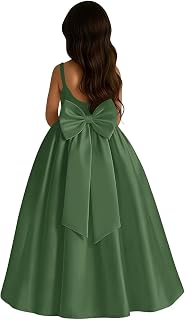 Satin Flower Girl Dress with Big Bow Elegant Sleeveless A-Line Ball Gowns Formal Communion Wedding Party Dresses