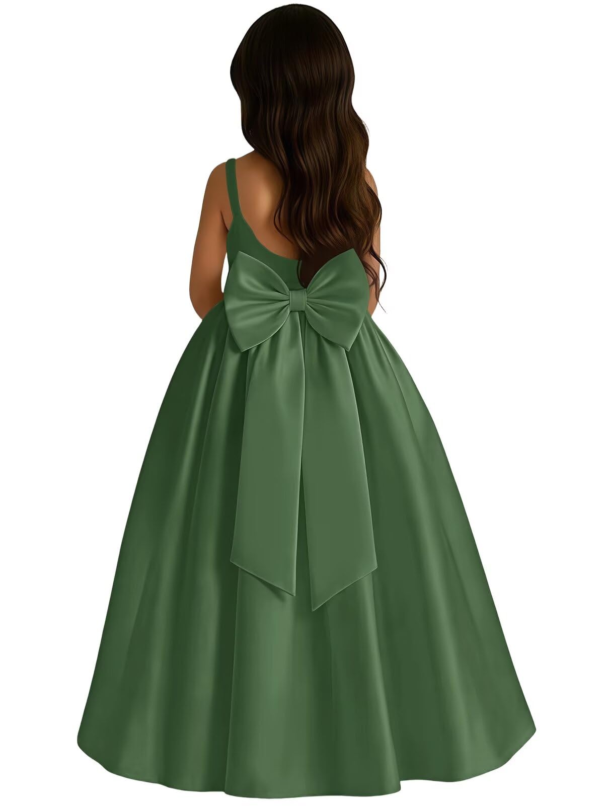 Satin Flower Girl Dress with Big Bow Elegant Sleeveless A-Line Ball Gowns Formal
