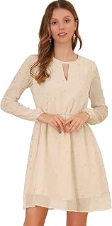 Allegra K Women Metallic Star Choker V Neck Party Flared A-Line Dress