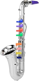 Generic Children Saxophone Toy Mini Saxophone Sax Musical Instrument 8 Keys Color Coded Notes Real Sound Plastic Toy for Home Orchestra Creativity Play (Silver)