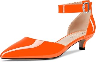 Women Kitten Low Heel Ankle Strap Pumps Pointed Toe Sandals Dress Shoes Party Office Wedding 1.5 Inch