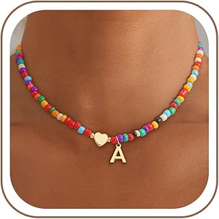 Eaciy Colorful Initial Necklaces for Women Teen Girl Gifts Trendy Stuff | Beaded Initial Necklace Gifts for Teen Girls Dainty Letter Choker Necklace for Girl Birthday Gift Jewelry