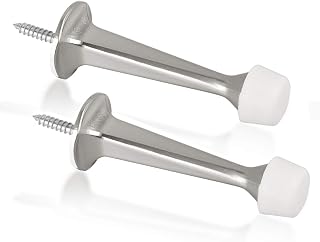 KOVOSCH 2 Pack Solid Rigid Door Stops - Heavy Duty Door Stoppers Wall Protector with Soft Rubber Tips, Satin Nickel