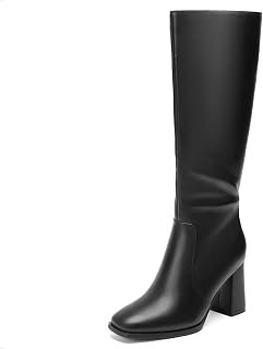DOBOLIN Wide Calf Knee High Boots for Women Square Toe 3.5-Inch Tall Boots