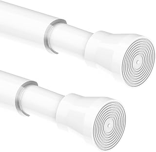 Pack of 2 Shower Rail No Drilling Curtain Rod No Drilling Adjustable Shower Curtain Rail Telescopic Rod for Cabinet Bathroom Balcony Shower Curtain - 50-70 cm Diameter 25 mm White