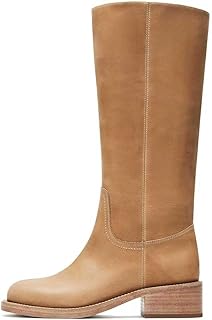 Women's Knee High Riding Boots Round Toe Side Zipper Chunky Block Heel Tall Boots Comfortable Pull on Wide Calf Boots
