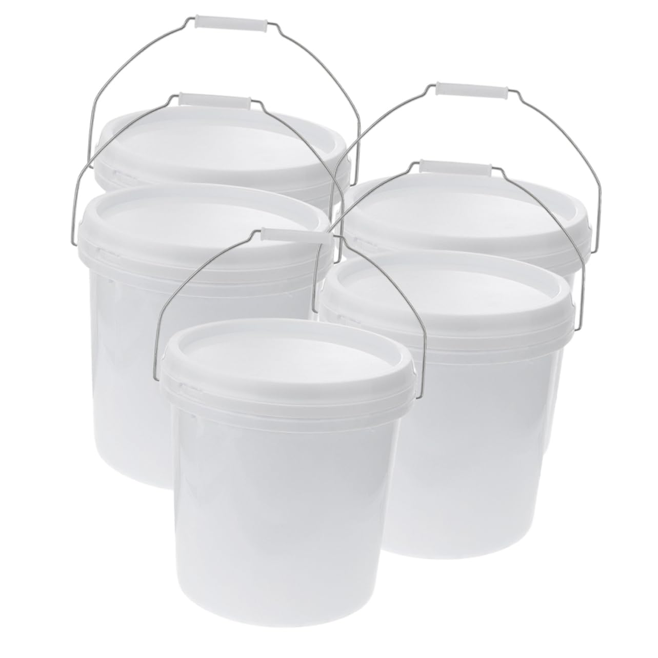 CIYODO 5pcs Plastic Bucket with Lid and Handle 2L Portable Water Pail Container 