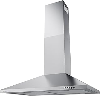 Hermitlux 30 Inch Wall Mount Range Hood, Stainless Steel Kitchen Vent Hoods | Ducted/Ductless Convertible, Charcoal Filter Included, Efficient Kitchen Smoke Ventilation