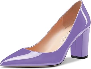 Women Pumps Pointed Toe Slip on Mid Heel Dress Office Chunky Block Heels Shoes 3 Inches