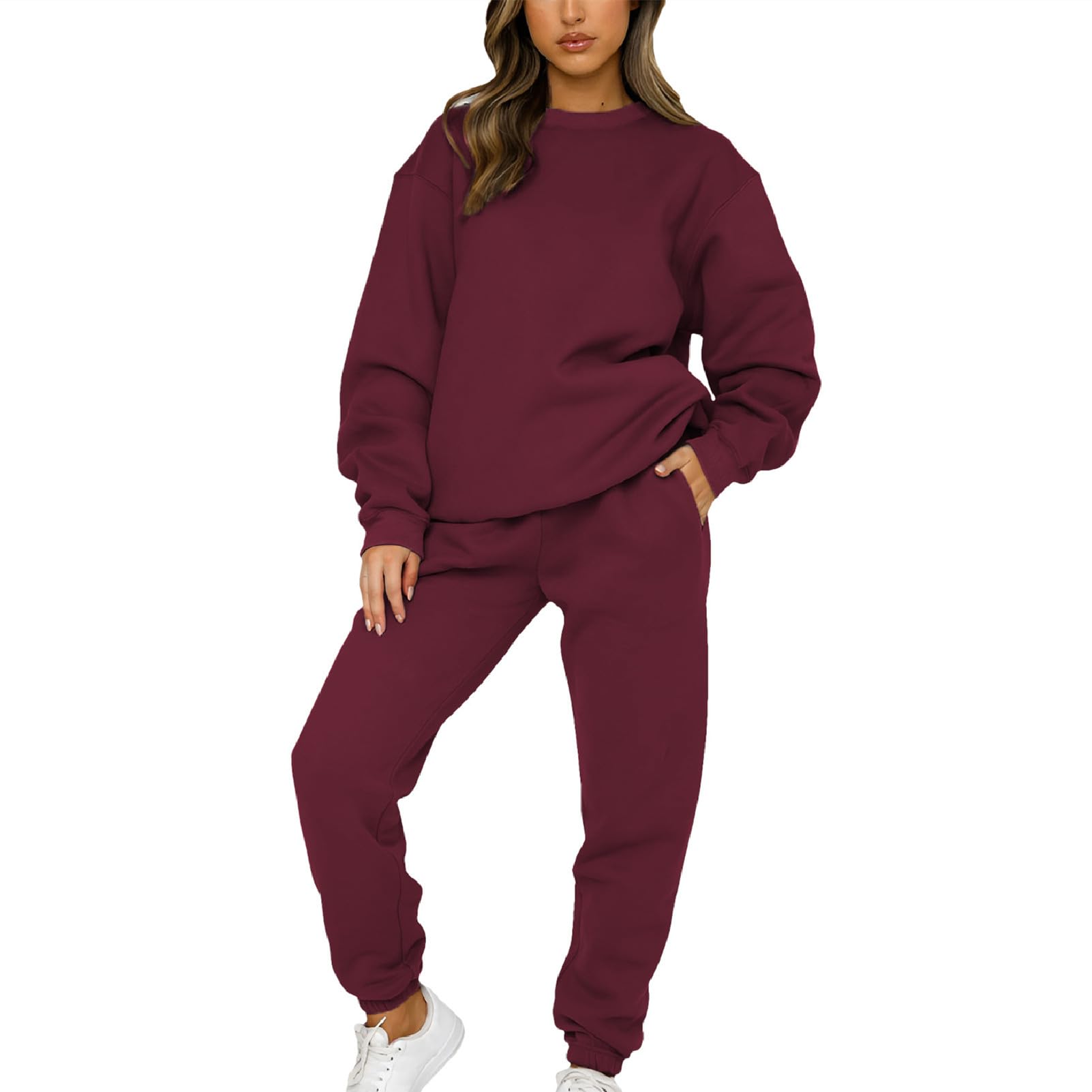 amropi Women's Tracksuit Set Fleece Sweatshirt Top and Jogging Pants Sports Outf