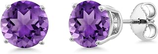 Gem Stone King 2-4 Cttw Round Gemstone Birthstone Stud Earrings For Women Men | 925 Sterling Silver | Round 7MM | Fine Jewelry Gifts for Women Her Mom Wife Men