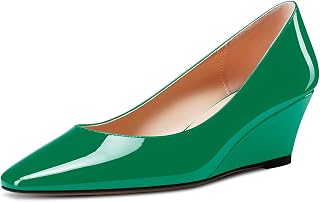 Aachcol Women's Square Pointed Pumps Wedge Esparto Mid Heel Slip-on Dress Shoes Office 5 CM