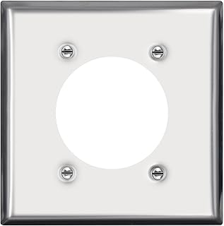 Micmi 2.12" Dia Single Hole Receptacle Outlet Metal WallPlate, 2-Gang Flush Mount Standard Size Wall Plate Cover, Corrosive Resistant, 4.5" x 4.59", Stainless Steel (Metal Wall Plate 2 Gang)