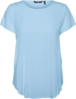 VERO MODA VMBECCA Women's Basic Round Neck Short Sleeve Long Top Solid T-Shirt