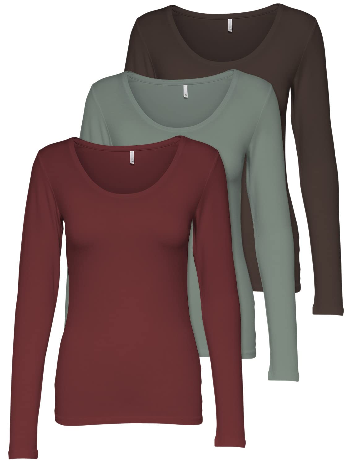 ONLY 3er Pack Damen Langarmshirt schwarz und weiß Langarm Basic Longsleeve Somme