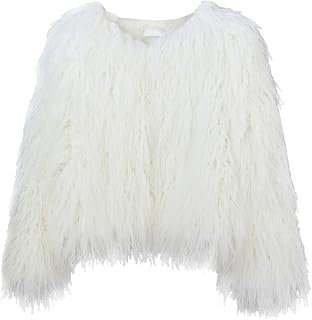 Women’s Faux Fur Coat Open Front Fashion Cropped Faux Fur Jacket Fall Winter Shaggy Jacket Outerwear
