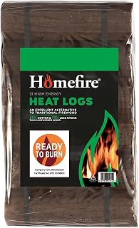 Homefire 100% Recycled Wood Heatlogs, 12 high-energy, ultra-dry logs, Suitable for wood burners, multi-fuel stoves, open fires, chimeneas
